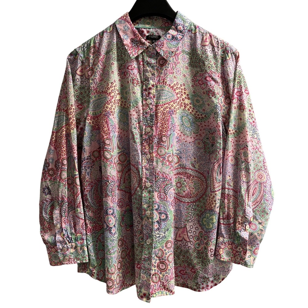 Talbots Top Womens 2XP Pink Paisley Cotton Button Down Blouse Office Career